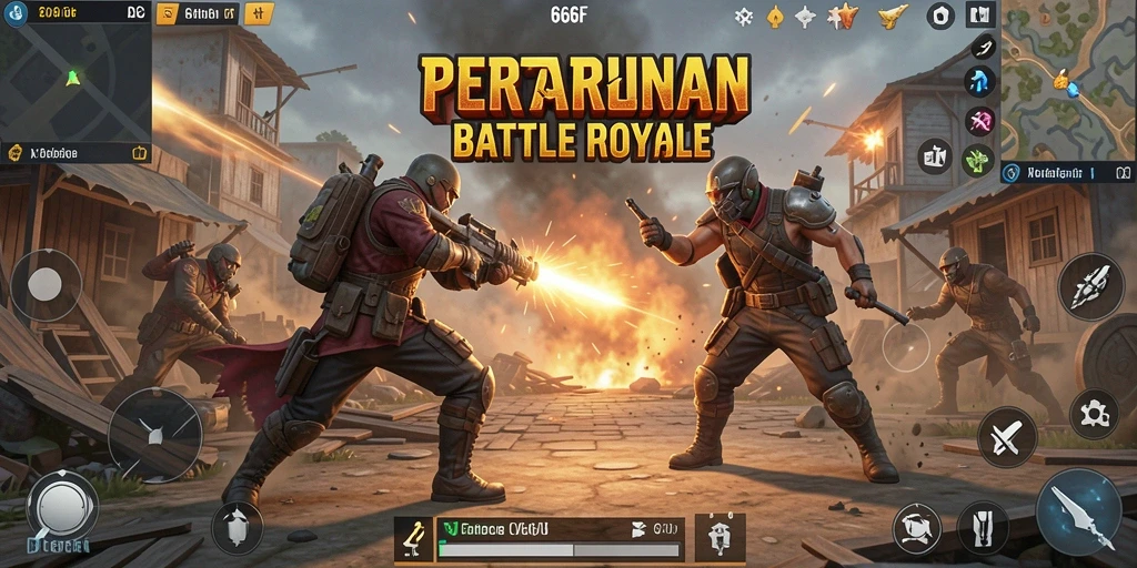 Tampilan dinamis dari gameplay Battle Royale 666F saat pertandingan.