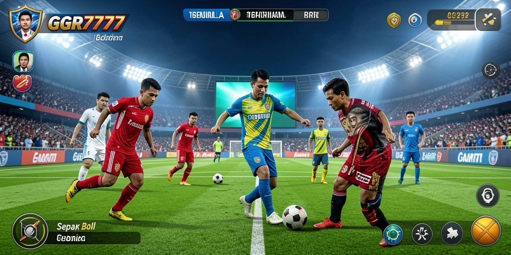 Tampilan gameplay mendebarkan dari GGR7777 dengan aksi sepak bola.
