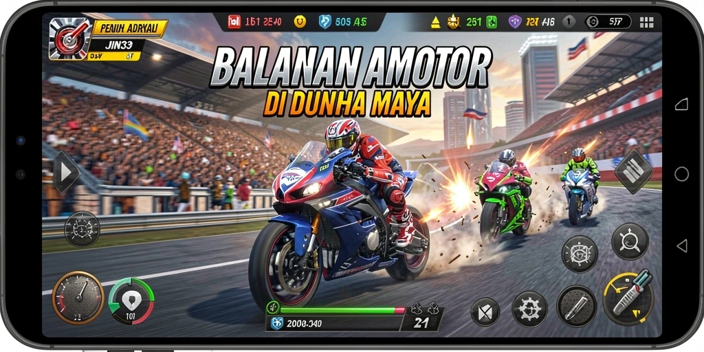 Screenshot gameplay JIN33 menampilkan balapan motor yang mendebarkan.