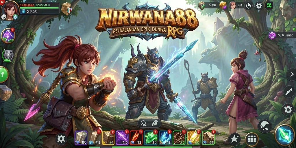 Tangkapan layar utama NIRWANA88 menampilkan aksi pertarungan RPG yang mendebarkan.