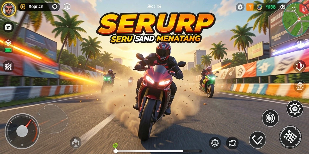 Gameplay SERURP yang menegangkan dengan aksi balapan motor.