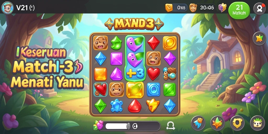 Tampilan gameplay V21 yang menarik dengan unsur Match-3.